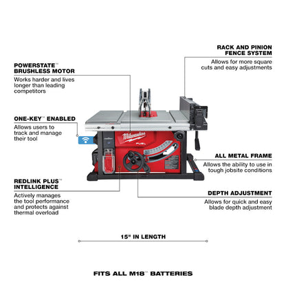Milwaukee 2736-21HD M18 FUEL Cordless Brushless 8-1/4in Table Saw with One-Key Kit