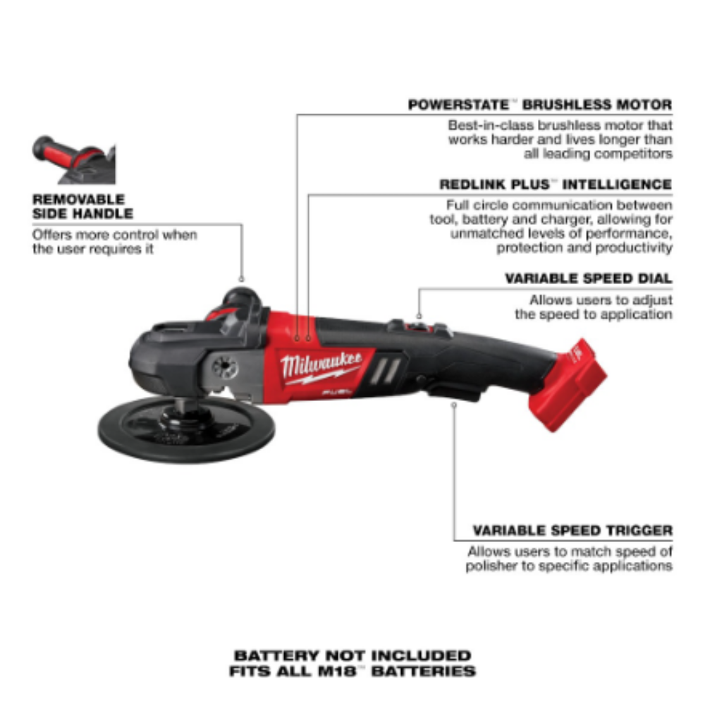 Milwaukee 2738-20 M18 FUEL 18-Volt Lithium-Ion Brushless Cordless 7 -inch Variable Speed Polisher (Tool-Only)