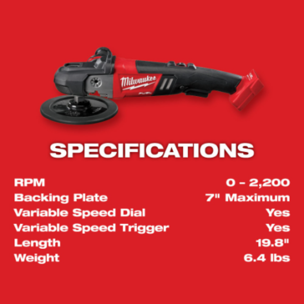 Milwaukee 2738-20 M18 FUEL 18-Volt Lithium-Ion Brushless Cordless 7 -inch Variable Speed Polisher (Tool-Only)