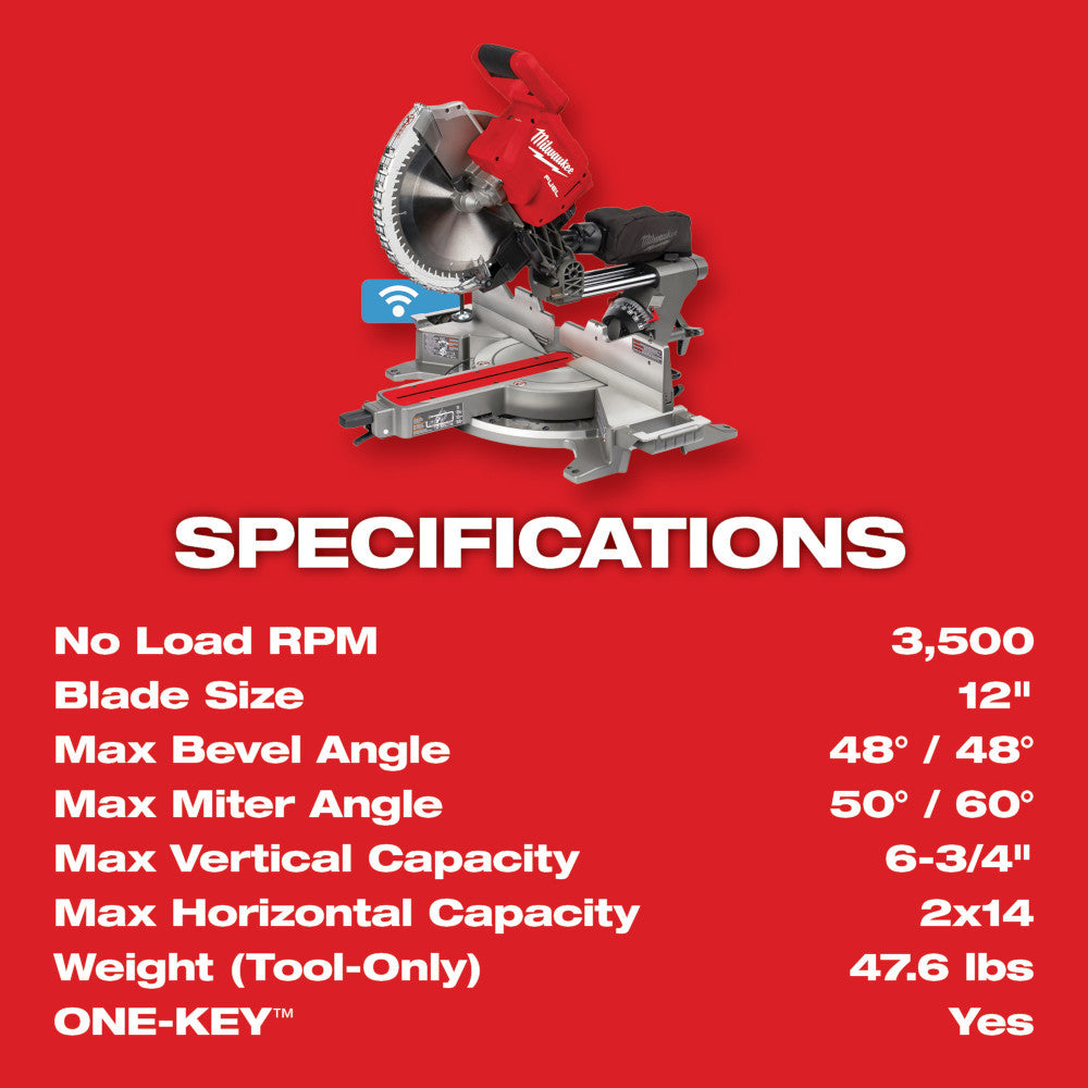 Milwaukee 2739-21HD M18 FUEL Cordless Brushless 12in Dual Bevel Sliding Compound Mitre Saw with ONE-KEY Kit