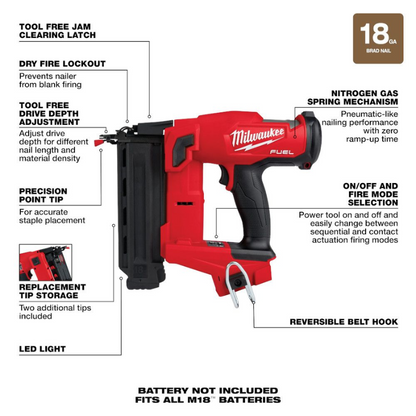 Milwaukee 2746-20 M18 FUEL 18V Lithium-Ion Brushless Cordless Gen II 18-Gauge Brad Nailer (Tool Only)