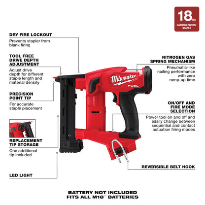 Milwaukee 2749-20 M18 FUEL Cordless 18 Gauge 1/4in Narrow Crown Stapler (Tool Only)