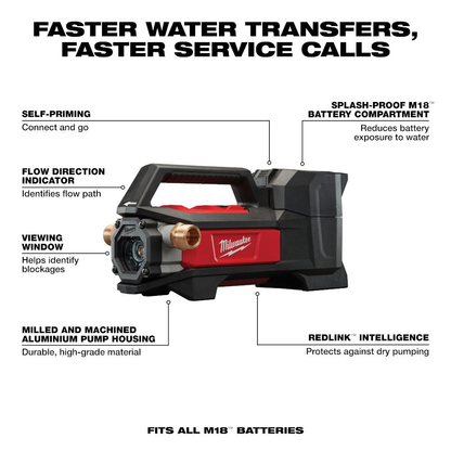 Milwaukee 2771-20 M18 18V 1/4 HP Lithium-Ion Cordless Transfer Pump (Tool Only)