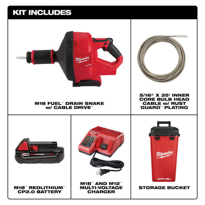 Milwaukee 2772A-21 M18 FUEL Cordless Drain Cleaning Snake Auger with CABLE DRIVE Kit