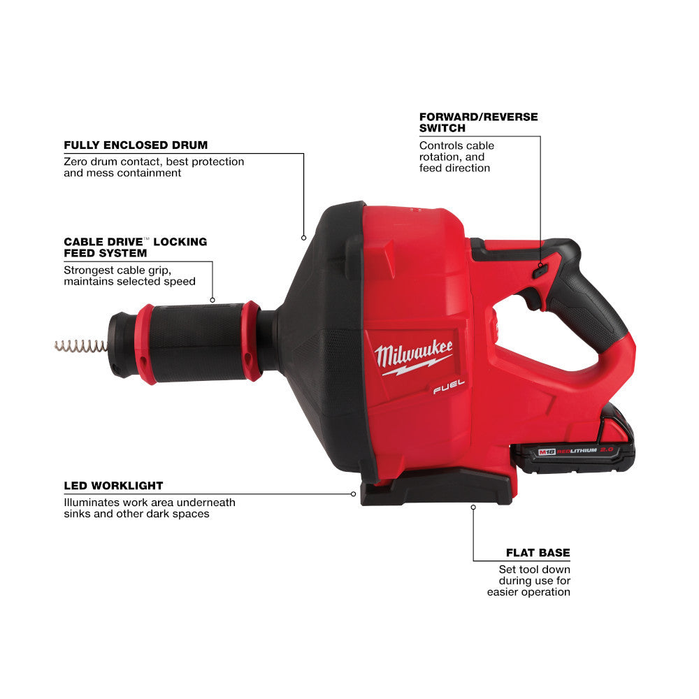 Milwaukee 2772A-21 M18 FUEL Cordless Drain Cleaning Snake Auger with CABLE DRIVE Kit