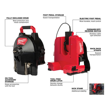 Milwaukee 2775B-211 M18 FUEL SWITCH PACK Sectional Drum Machine with 3/8in Cable Kit