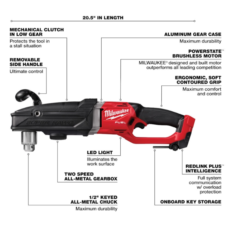 Milwaukee 2809-20 M18 FUEL 18V Li-Ion Brushless GEN 2 Super Hawg 1/2" Right Angle Drill (Tool Only)