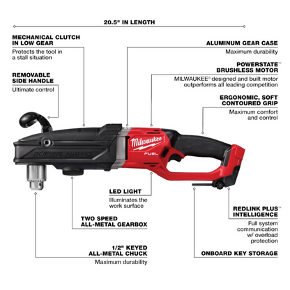Milwaukee 2809-20 M18 FUEL 18V Li-Ion Brushless GEN 2 Super Hawg 1/2" Right Angle Drill (Tool Only)