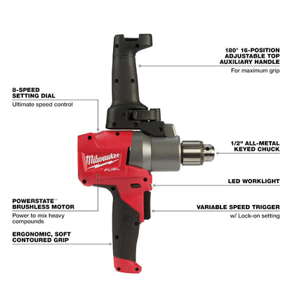Milwaukee 2810-20 Tool M18 FUEL 18V Lithium-Ion Brushless Cordless 1/2 inch Mud Mixer (Tool Only)