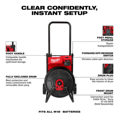 Milwaukee 2817A-21 M18 Cordless Drum Machine with 3/8in Cable Kit