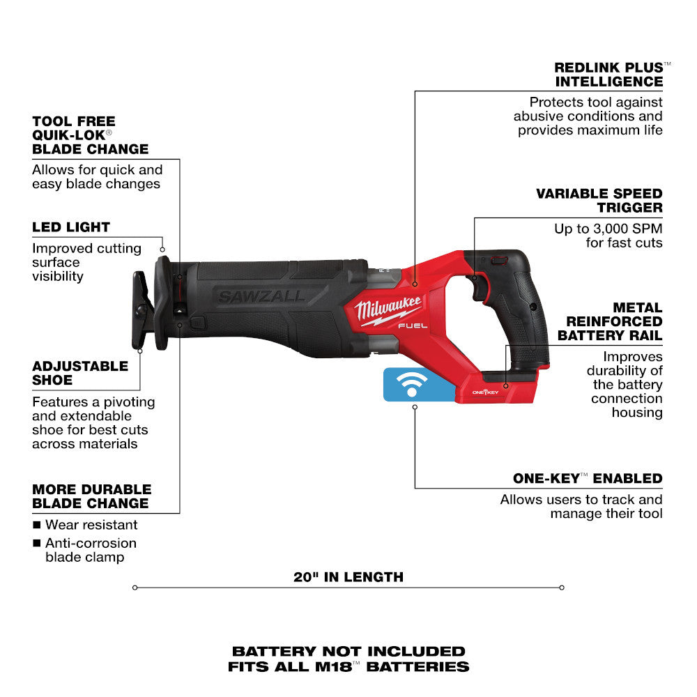 Milwaukee 2822-20 M18 FUEL SAWZALL Cordless Brushless 1-1/4in Reciprocating Saw (Tool Only)