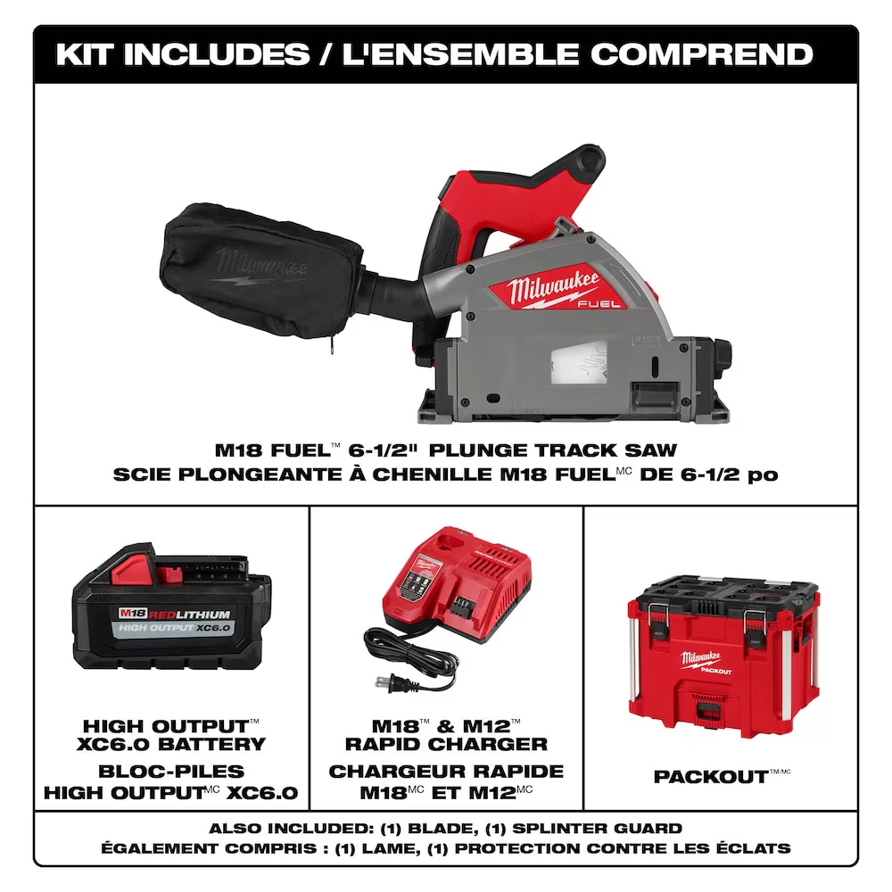 Milwaukee 2831-21 M18 FUEL 18-Volt Lithium-Ion Brushless Cordless 6-1/2" Plunge Track Saw Kit with (1) 6.0 Ah Battery