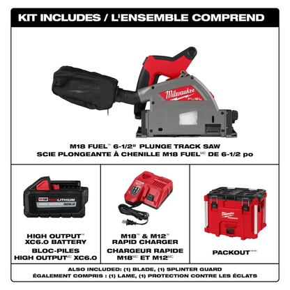 Milwaukee 2831-21 M18 FUEL 18-Volt Lithium-Ion Brushless Cordless 6-1/2" Plunge Track Saw Kit with (1) 6.0 Ah Battery