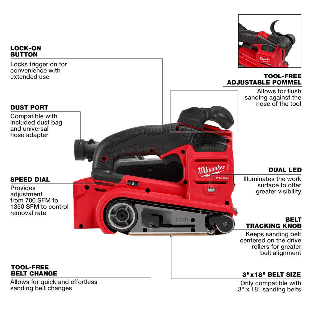Milwaukee 2832-20 M18 FUEL 3in x 18in Belt Sander (Tool Only)