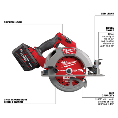 Milwaukee 2834-21HD M18 FUEL 18V Lithium-Ion Brushless Cordless 7-1/4" Circular Saw Kit with (1) FORGE 12.0Ah Battery