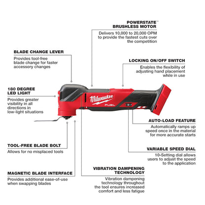 Milwaukee 2836-20 M18 FUEL 18-Volt Lithium-Ion Cordless Brushless Oscillating Multi-Tool (Tool-Only)