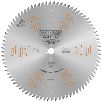 CMT 283.680.10 CHROME Cut-Off Circular Saw Blade 10", T80 HiATB