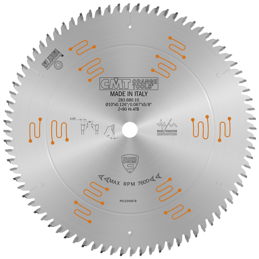 CMT 283.680.10 CHROME Cut-Off Circular Saw Blade 10", T80 HiATB
