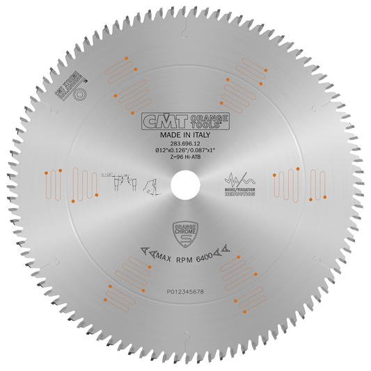 CMT 283.696.12 CHROME Cut-Off Circular Saw Blade 12", T96 HiATB