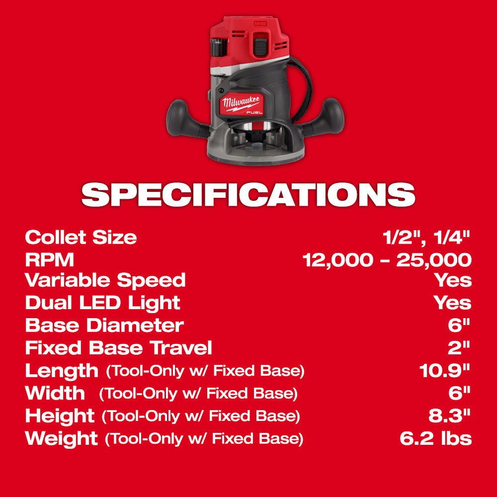 Milwaukee 2838-21 M18 FUEL 18V 1/2in Cordless Brushless Router Kit