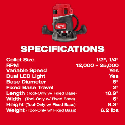 Milwaukee 2838-21 M18 FUEL 18V 1/2in Cordless Brushless Router Kit