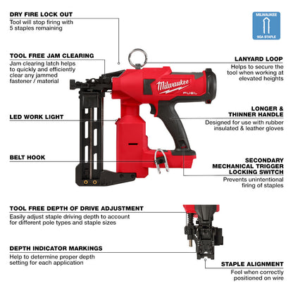 Milwaukee 2843-20 M18 FUEL Cordless Brushless 9 Gauge Utility Fencing Stapler (Tool Only)