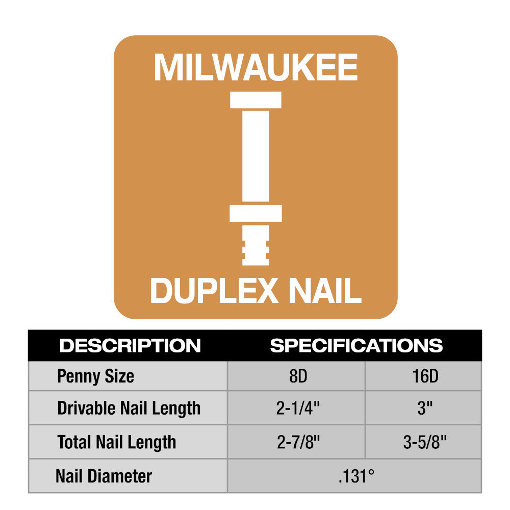 Milwaukee 16D-2000 16D 3in x .131in Collated Duplex Nails - 2000pk