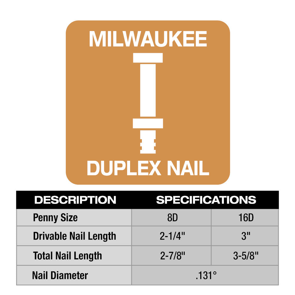 Milwaukee P8D-2000 8D 2-1/4in x .131in Collated Duplex Nails - 2000pk