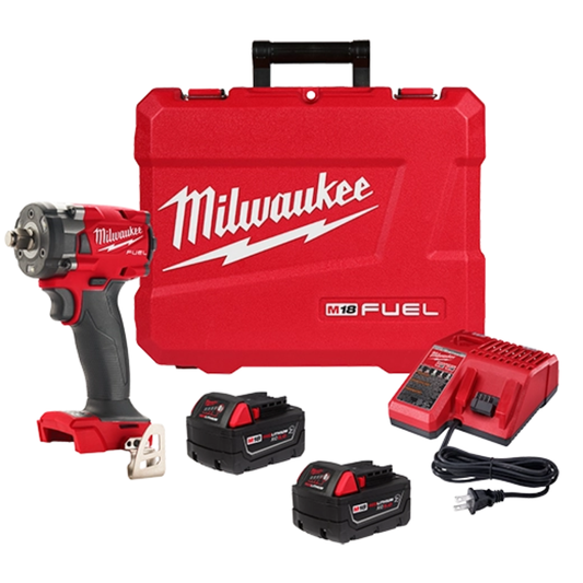 Milwaukee 2855-22R M18 FUEL 18-Volt Li-Ion Brushless 1/2" Compact Impact Wrench with Friction Ring Kit with Resistant Batteries