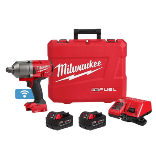 Milwaukee 2864-22R M18 FUEL ONE-KEY 18-Volt Li-Ion 3/4 inch High-Torque Impact Wrench with Friction Ring with Resistant Batteries