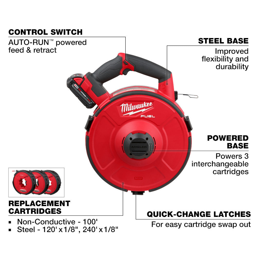 Milwaukee 2873B-22 M18 FUEL ANGLER Cordless Brushless 240' Steel Pulling Fish Tape Kit