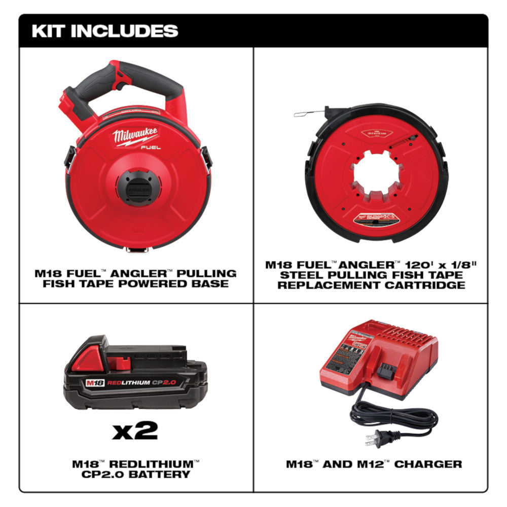 Milwaukee 2873A-22 M18 FUEL ANGLER Cordless Brushless 120' Steel Pulling Fish Tape Kit