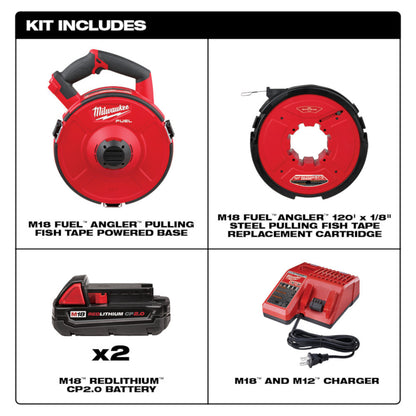 Milwaukee 2873A-22 M18 FUEL ANGLER Cordless Brushless 120' Steel Pulling Fish Tape Kit