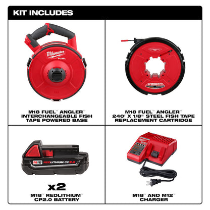 Milwaukee 2873B-22 M18 FUEL ANGLER Cordless Brushless 240' Steel Pulling Fish Tape Kit