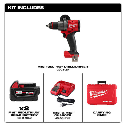 Milwaukee 2903-22 M18 FUEL Cordless Brushless 1/2in Drill/Driver Kit