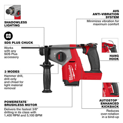 Milwaukee 2908-20 M18 FUEL Cordless Brushless 5/8in SDS Plus Rotary Hammer (Tool Only)