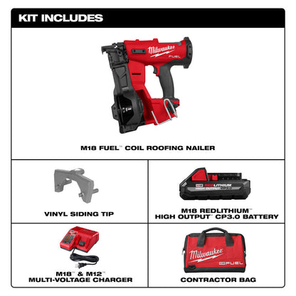 Milwaukee 2909-21 M18 FUEL Cordless Brushless Coil Roofing Nailer Kit