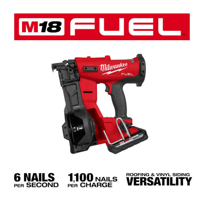 Milwaukee 2909-21 M18 FUEL Cordless Brushless Coil Roofing Nailer Kit