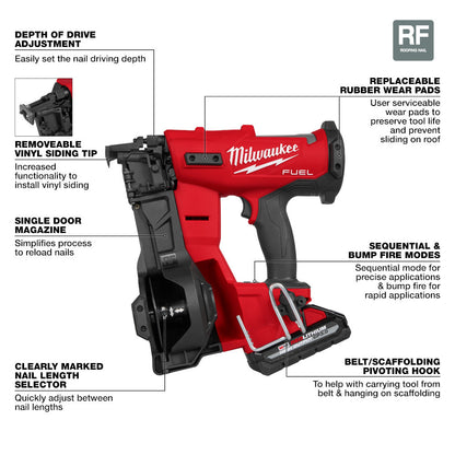 Milwaukee 2909-21 M18 FUEL Cordless Brushless Coil Roofing Nailer Kit