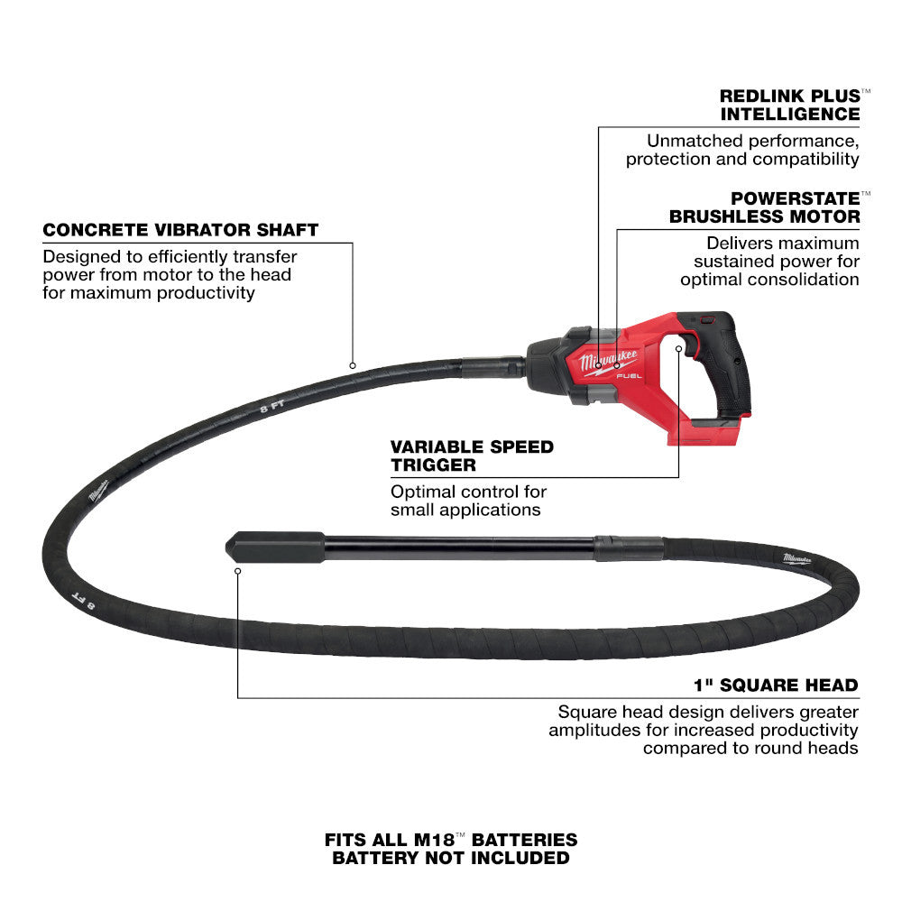 Milwaukee 2911-20 M18 FUEL Cordless 8' Concrete Pencil Vibrator (Tool Only)