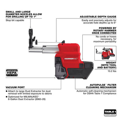 Milwaukee 2912-DE M18 FUEL Cordless Brushless HAMMERVAC 1in Dedicated Dust Extractor (Tool Only)