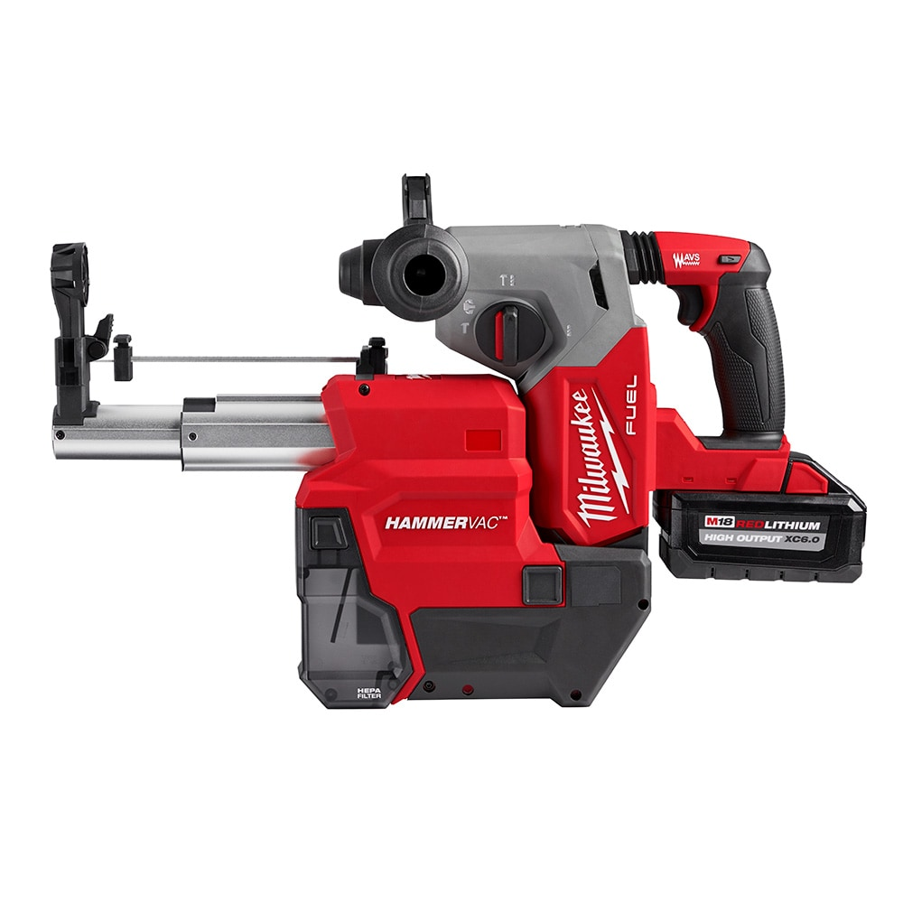Milwaukee 2912-22DE M18 FUEL 18V Li-Ion 1" Cordless SDS-Plus Rotary Hammer with Dust Extractor Kit, Two 6.0 Ah Batteries