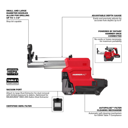 Milwaukee 2915-22DE M18 FUEL 18V Cordless 1-1/8" SDS-Plus Rotary Hammer/Dust Extractor Kit, (2) 6.0Ah Batteries
