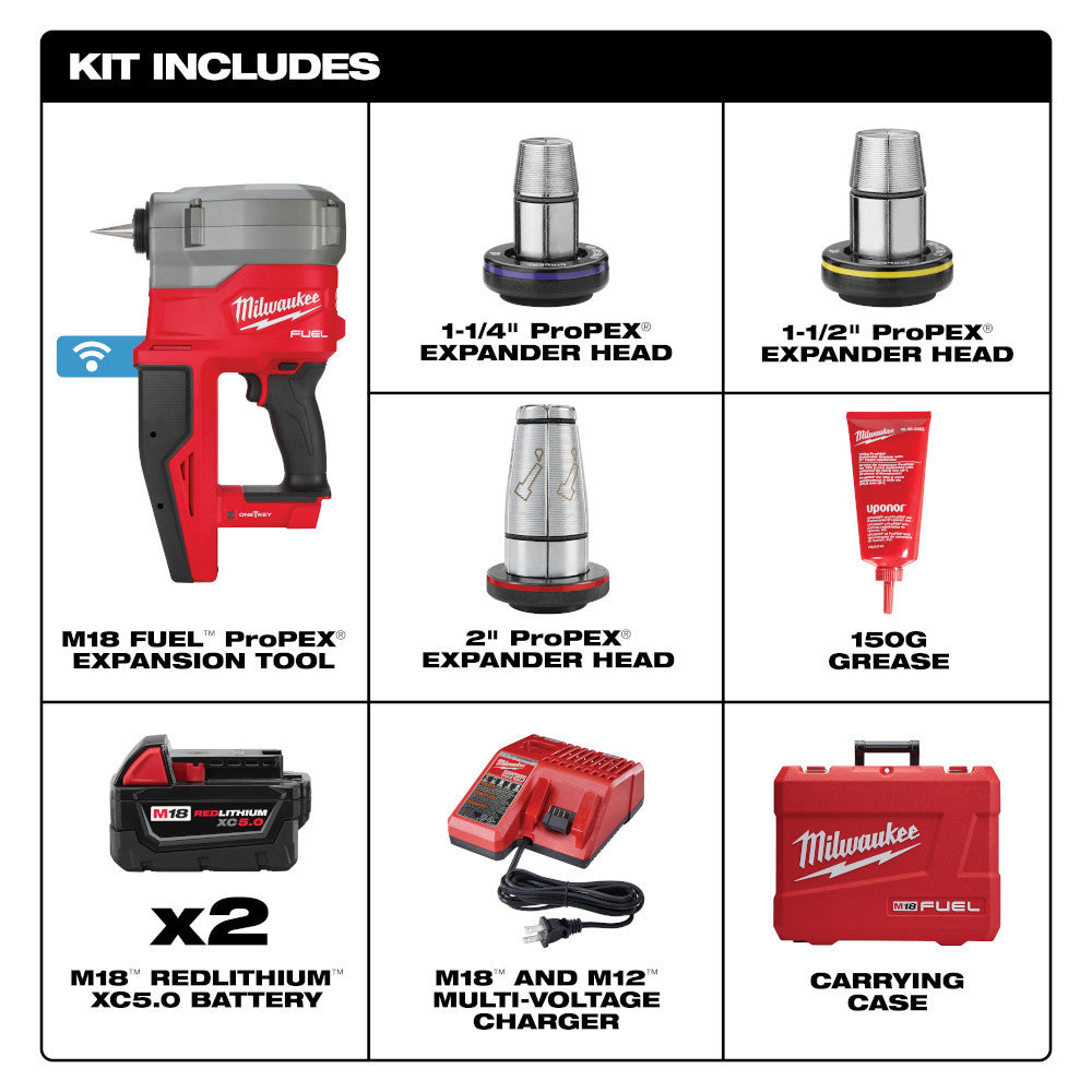 Milwaukee 2932-22XC M18 FUEL Cordless 2in Pro PEX Expander with 1-1/4in-2in Expander Heads Kit