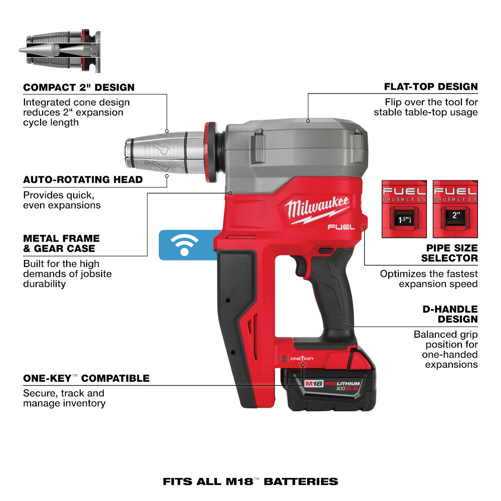 Milwaukee 2932-22XC M18 FUEL Cordless 2in Pro PEX Expander with 1-1/4in-2in Expander Heads Kit