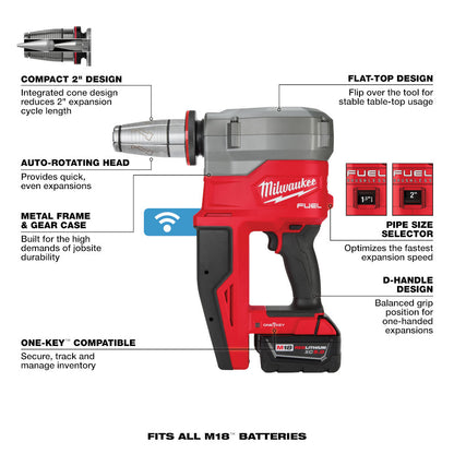 Milwaukee 2932-22XC M18 FUEL Cordless 2in Pro PEX Expander with 1-1/4in-2in Expander Heads Kit
