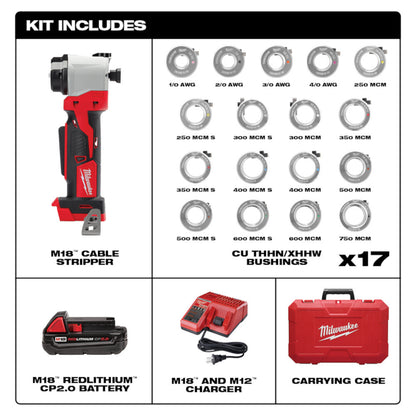 Milwaukee 2935CU-21S M18 Cordless Cable Stripper Kit with 17 Cu THHN / XHHW Bushings