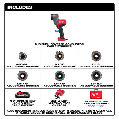 Milwaukee 2937-21 M18 FUEL Cordless Brushless Covered Conductor Cable Stripper Kit with Adjustable Bushings