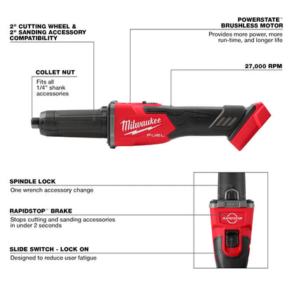 Milwaukee 2939-20 M18 FUEL Cordless Brushless Braking Die Grinder with Slide Switch (Tool Only)