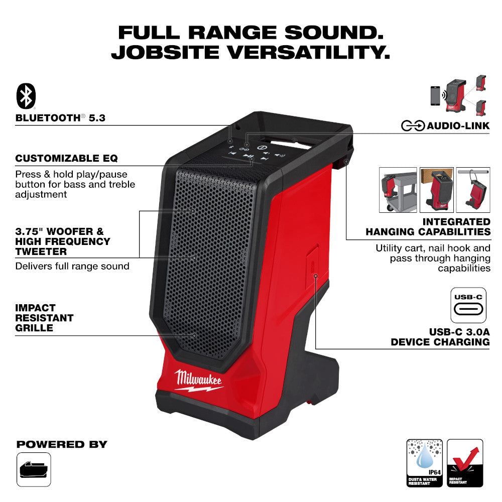 Milwaukee 2954-20 Tool M18 Bluetooth Jobsite Speaker